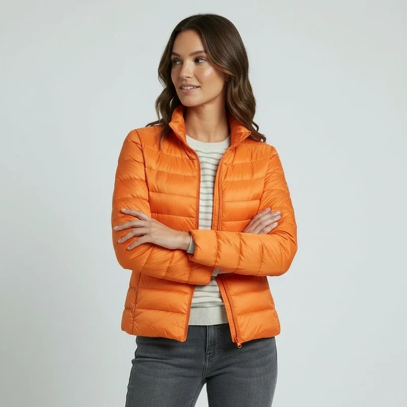 Leichte Steppjacke für Damen mit Stehkragen im einfarbigen Design