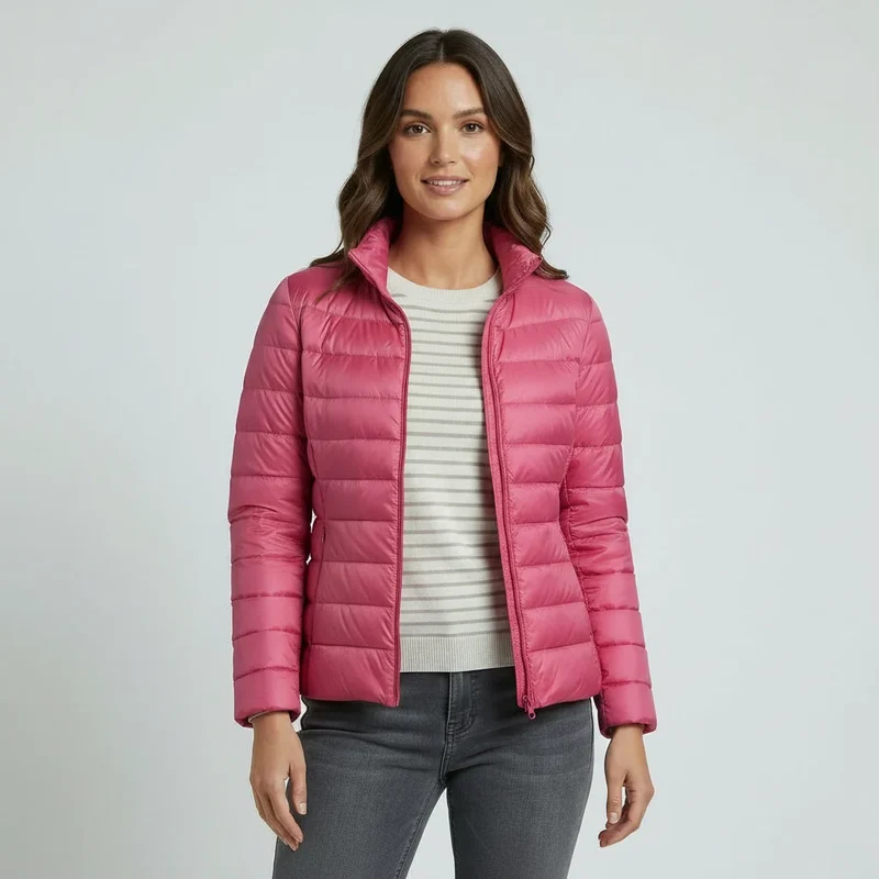 Leichte Steppjacke für Damen mit Stehkragen im einfarbigen Design