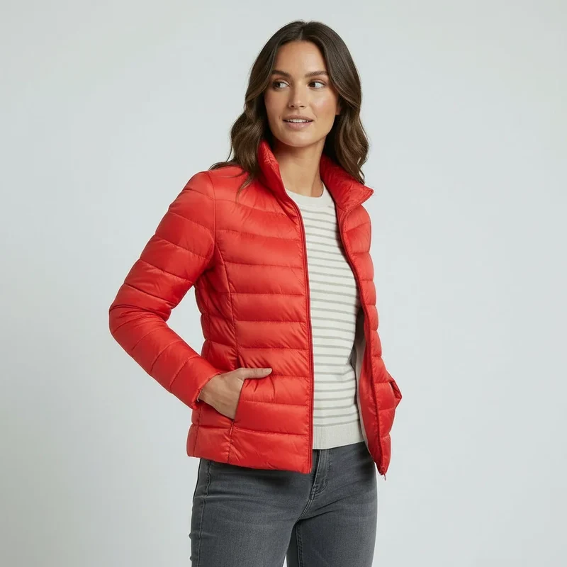 Leichte Steppjacke für Damen mit Stehkragen im einfarbigen Design