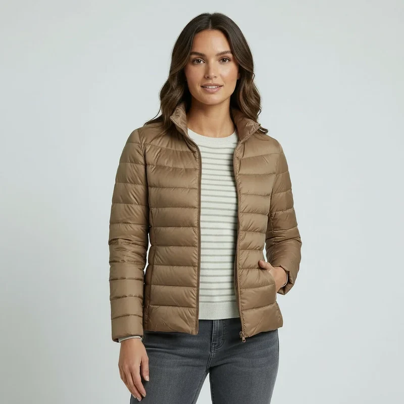 Leichte Steppjacke für Damen mit Stehkragen im einfarbigen Design