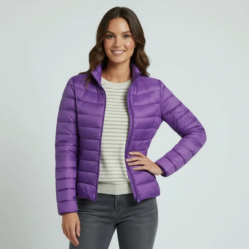 Leichte Steppjacke für Damen mit Stehkragen im einfarbigen Design