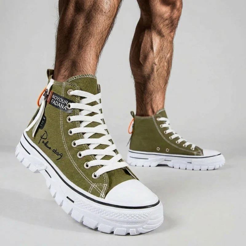 High Top Plateau Sneaker für Herren aus Baumwoll Canvas im Urban Stil
