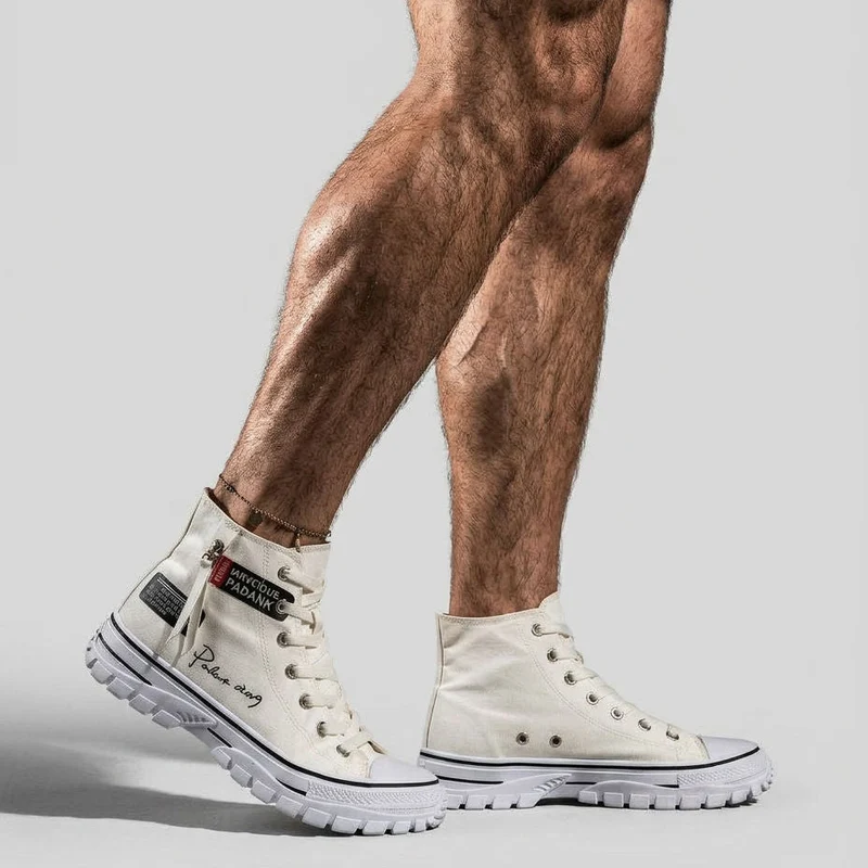 High Top Plateau Sneaker für Herren aus Baumwoll Canvas im Urban Stil