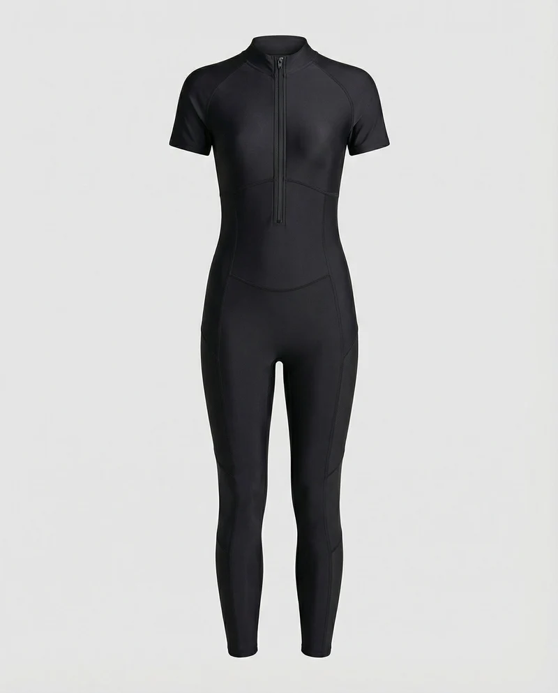 Bodycon Catsuit mit Reißverschluss und kurzem Arm