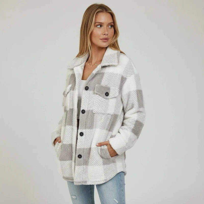Hemd Jacke für Damen im Karierten Design mit Brusttaschen