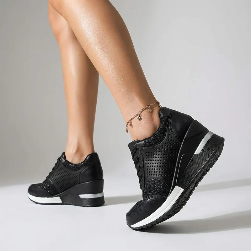 Komfort Sneaker für Damen mit Keilabsatz und Mesh-Einsatz
