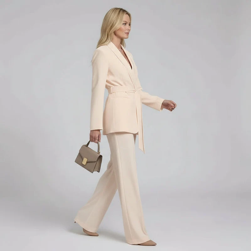 Hosenanzug für Damen aus tailliertem Longblazer mit Gürtel und gerader Hose