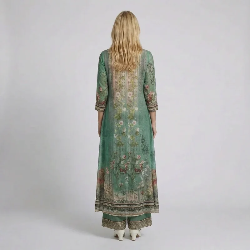 Weites Jumpsuit Set mit Rundhalsausschnitt und Langer Offener Tunika