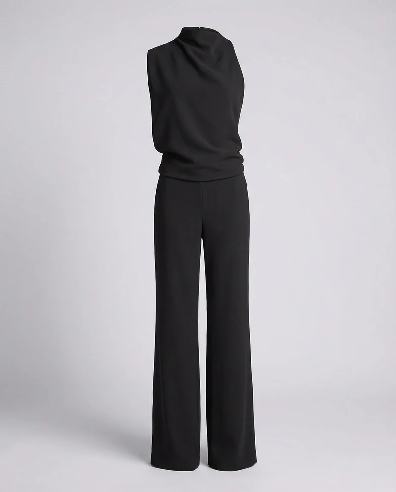 Weites Set im Jumpsuit Design mit Kurzarm Oberteil und Hohem Kragen