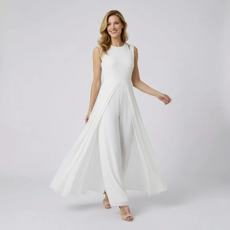 Ärmelloser Jumpsuit mit weitem Bein und fließendem Chiffon Überwurf im eleganten Schnitt