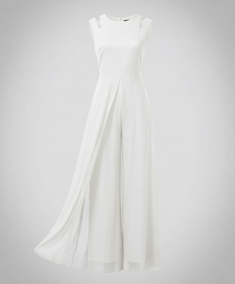 Ärmelloser Jumpsuit mit weitem Bein und fließendem Chiffon Überwurf im eleganten Schnitt