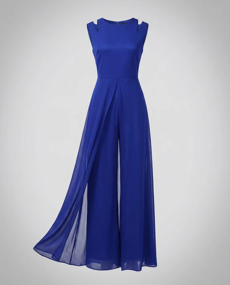 Ärmelloser Jumpsuit mit weitem Bein und fließendem Chiffon Überwurf im eleganten Schnitt