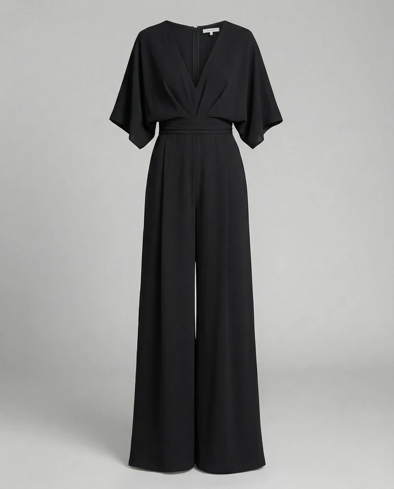 Eleganter Jumpsuit mit kurzen Ärmeln und V-Ausschnitt