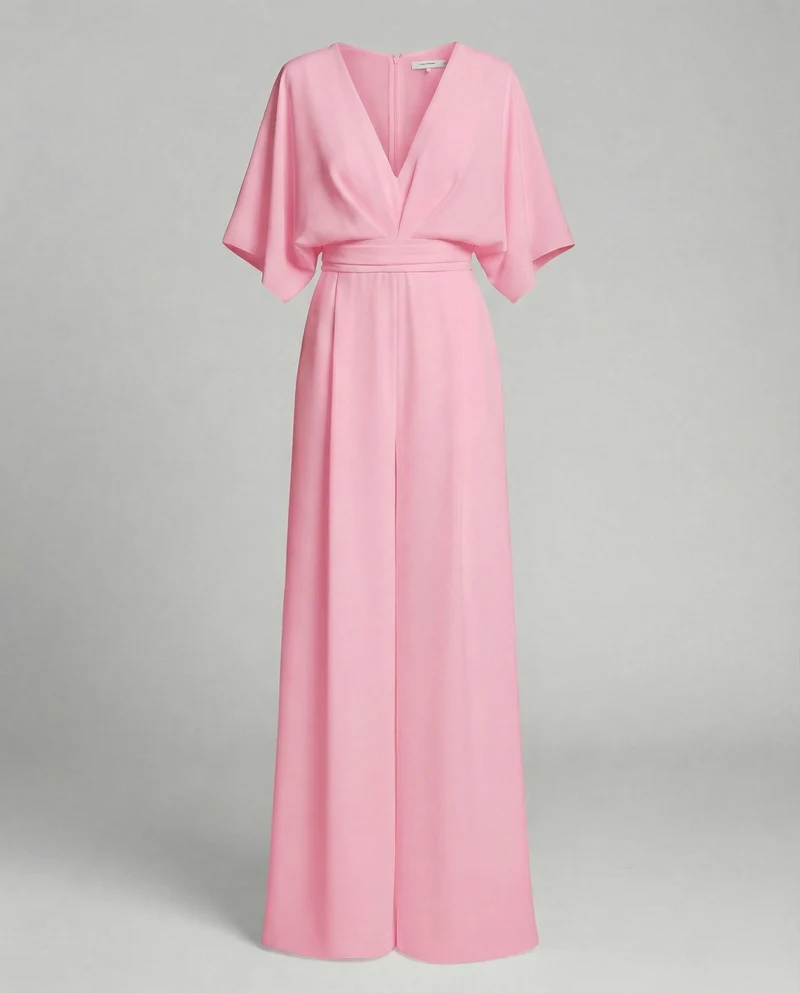 Eleganter Jumpsuit mit kurzen Ärmeln und V-Ausschnitt