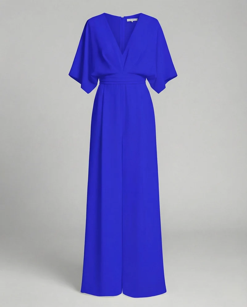 Eleganter Jumpsuit mit kurzen Ärmeln und V-Ausschnitt