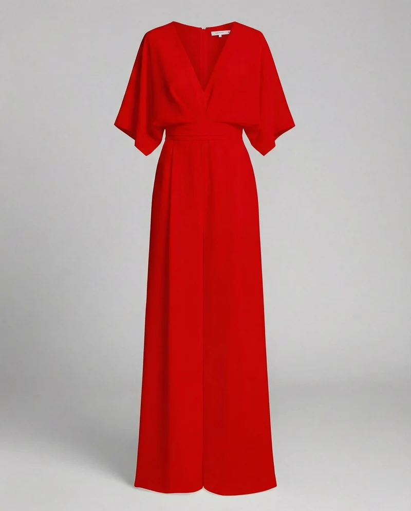 Eleganter Jumpsuit mit kurzen Ärmeln und V-Ausschnitt