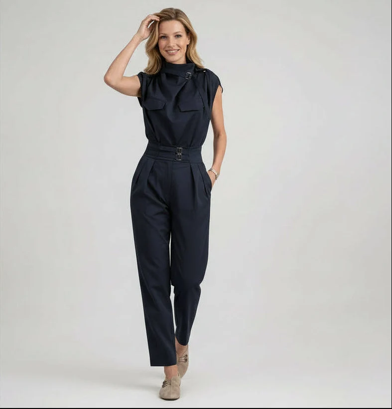 Tailliertes Damen Set aus ärmellosem Top und Hose mit hoher Taille im Jumpsuit Look