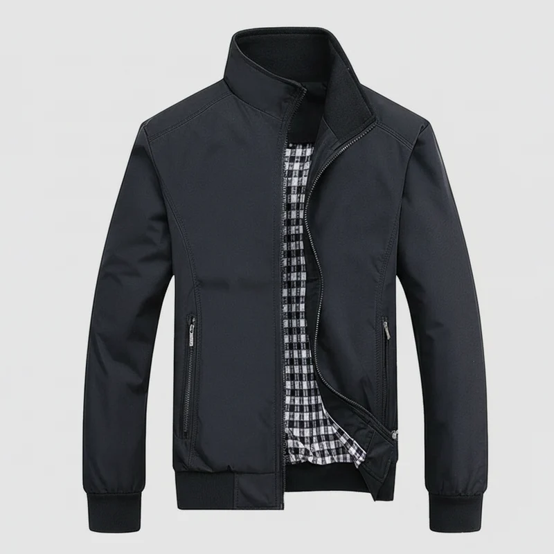 Leichte Blouson Jacke für Herren mit hohem Kragen und gestreiften Bündchen