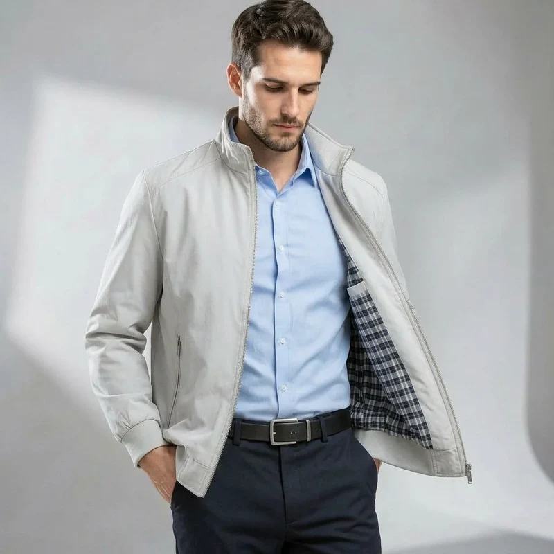 Leichte Blouson Jacke für Herren mit hohem Kragen und gestreiften Bündchen