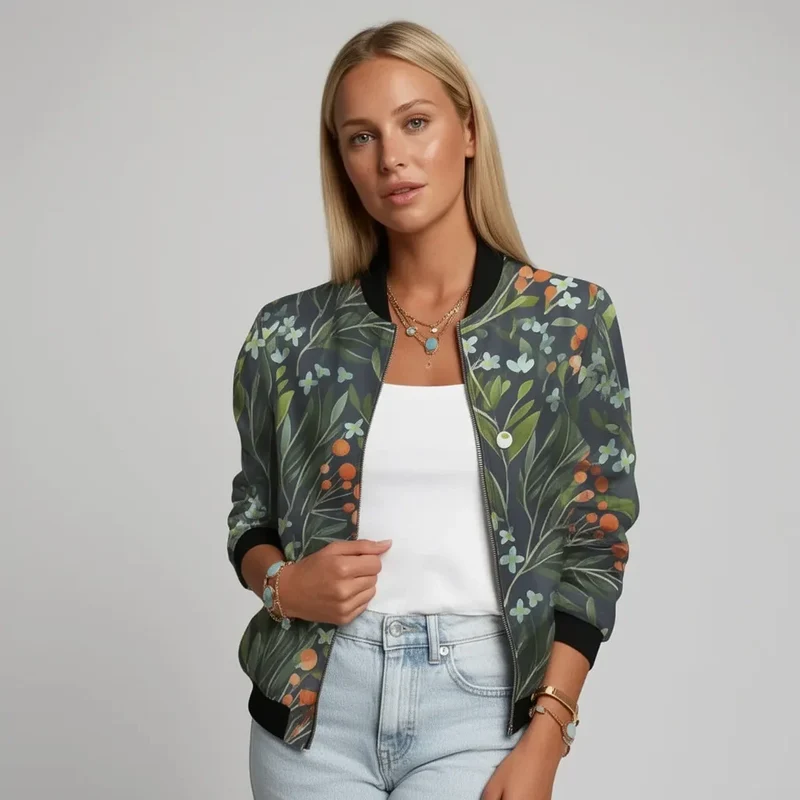 Leichte bunte Jacke für Damen mit Bündchen und Reißverschluss