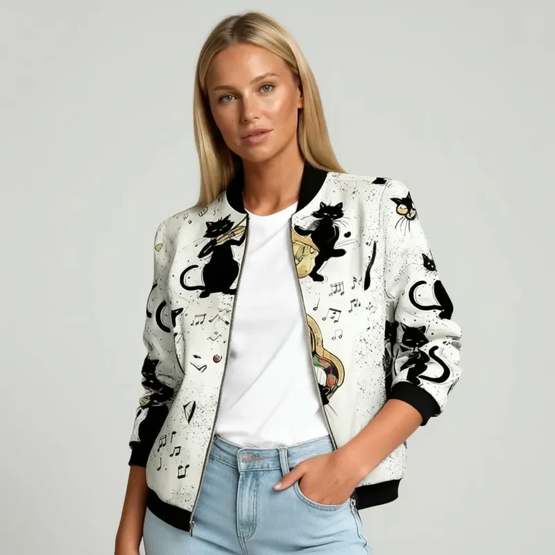 Leichte bunte Jacke für Damen mit Bündchen und Reißverschluss