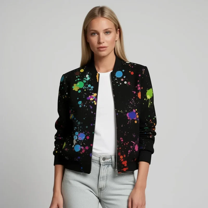 Leichte bunte Jacke für Damen mit Bündchen und Reißverschluss