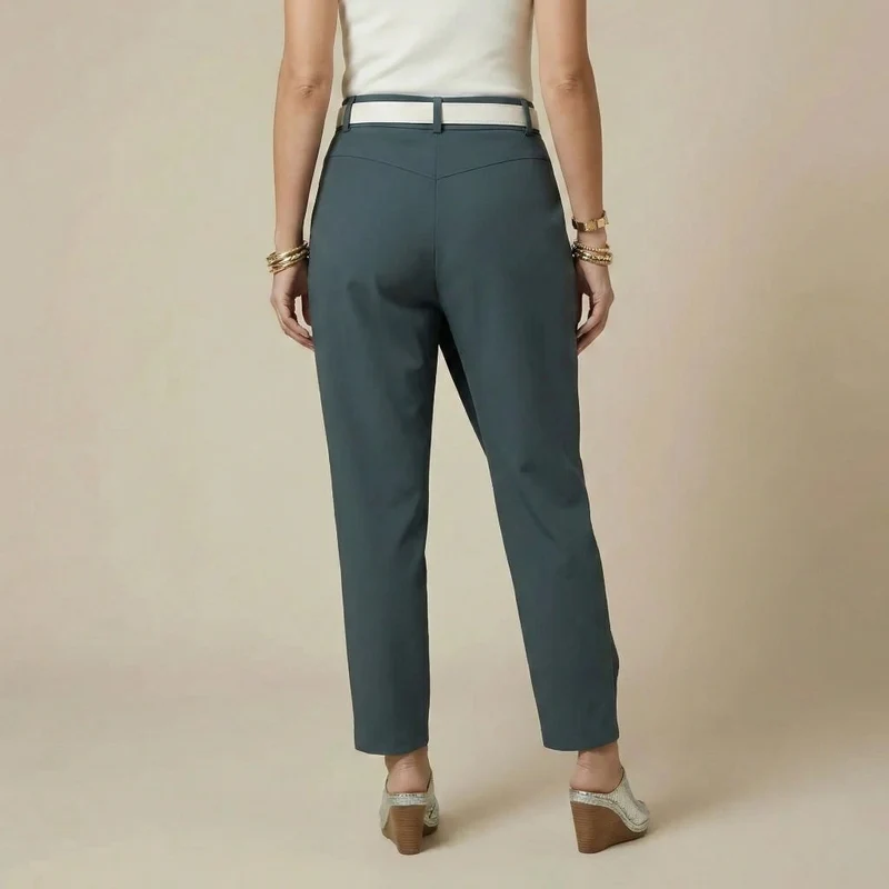 High Waist Hose für Damen mit Gürtel im eleganten tapered Schnitt mit Wickel Optik