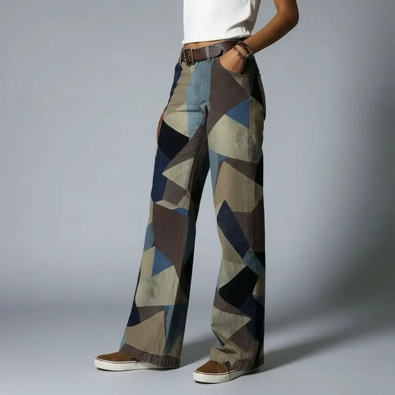 Baggy Jeans für Damen mit Buntem Blumendruck
