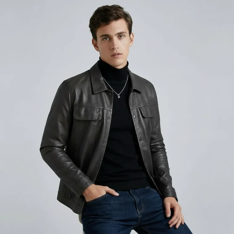 Hemdjacke für Herren mit Coating und Druckknöpfen