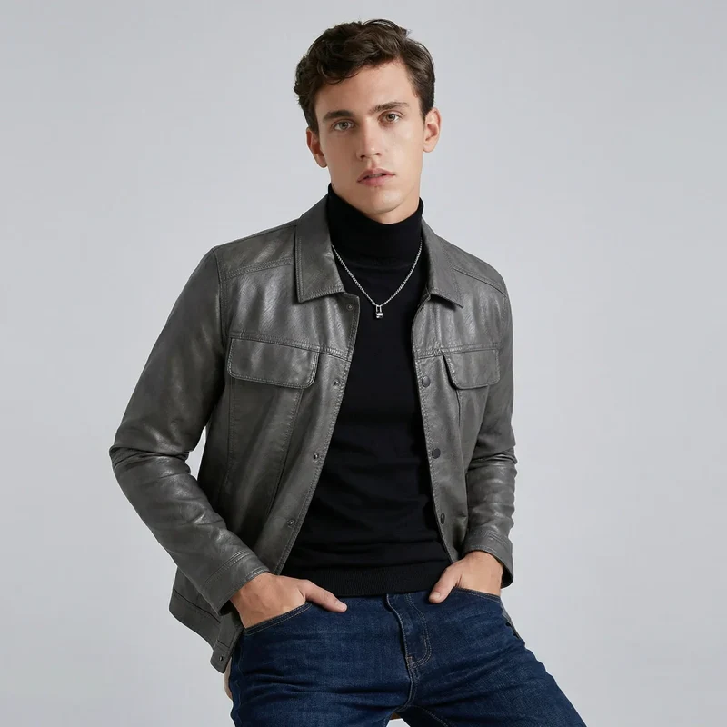 Hemdjacke für Herren mit Coating und Druckknöpfen