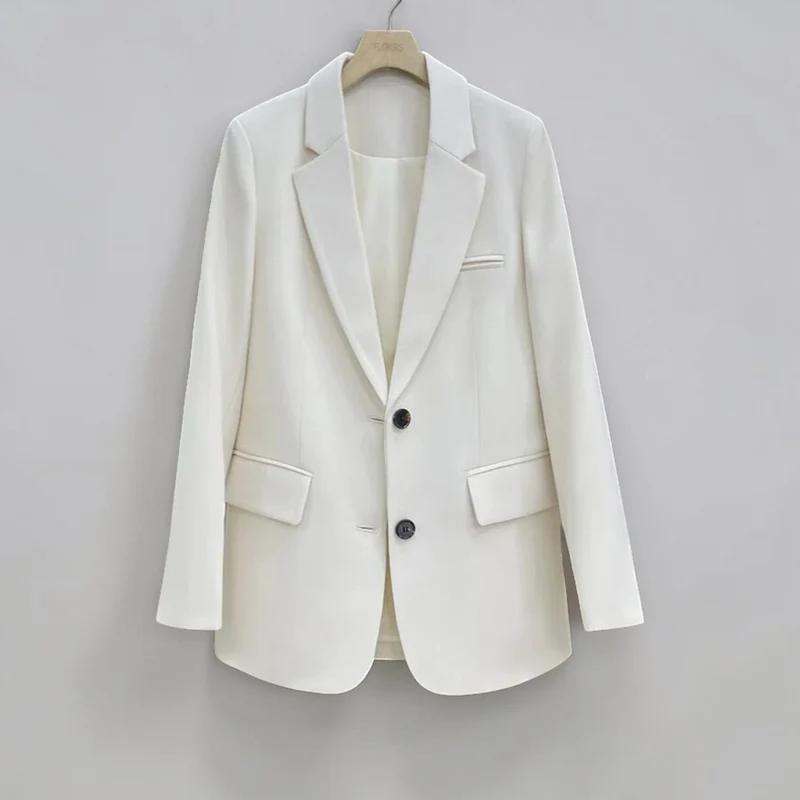 Langer Blazer für Damen mit zwei Knöpfen und Klappentaschen in einfarbigem Design