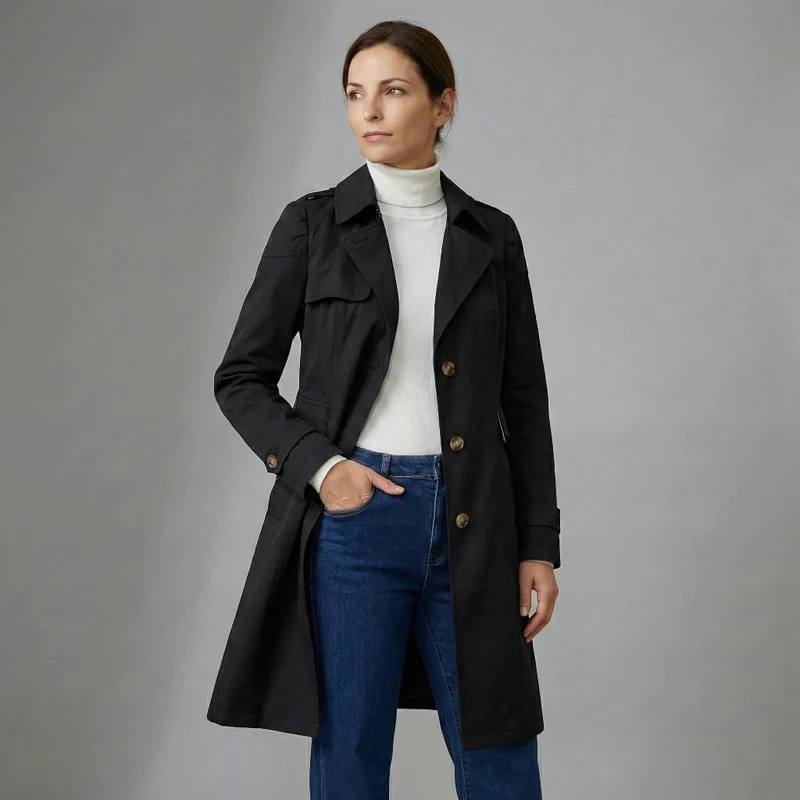 Leichter Trenchcoat für Damen ohne Gürtel mittellang
