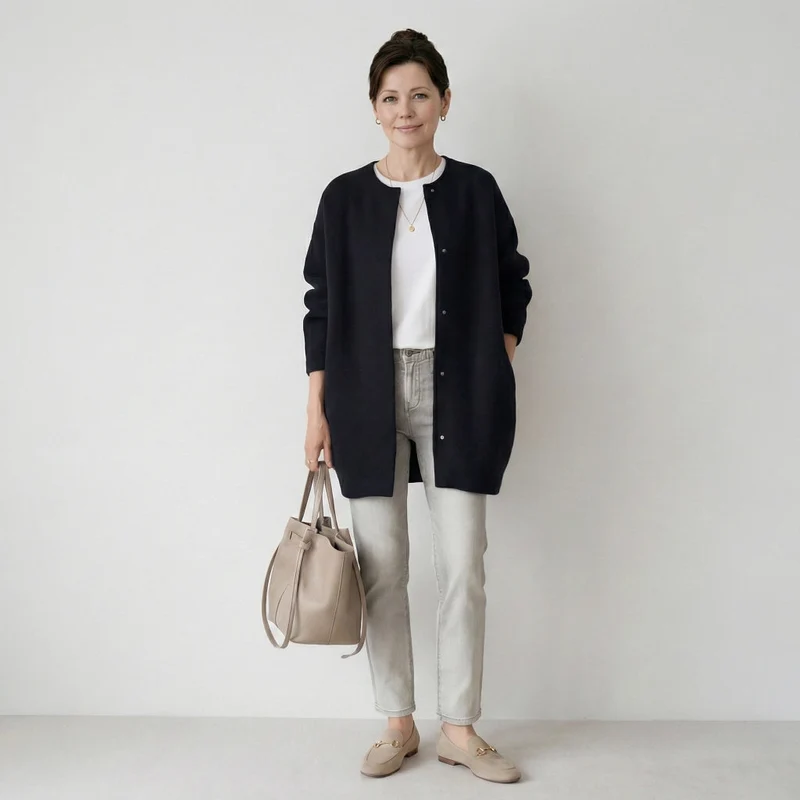 Langer Cardigan für Damen ohne Kragen im Relaxed Fit