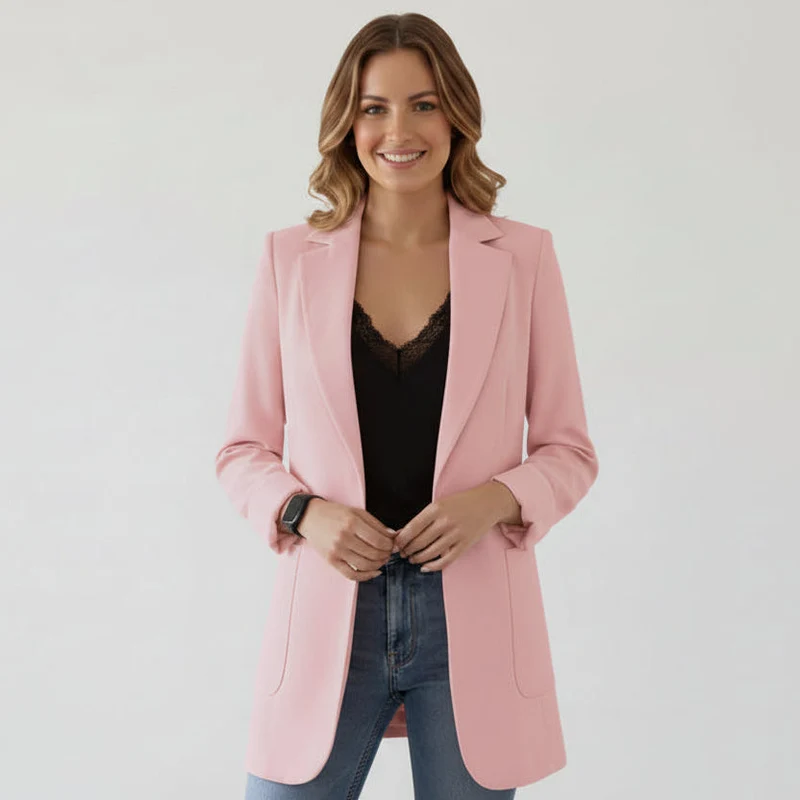 Oversize Longblazer für Damen mit großen Fronttaschen und Schulterpolstern
