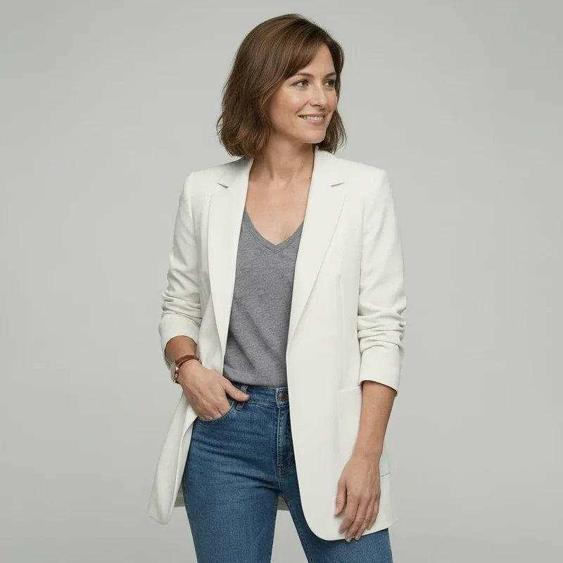 Oversize Longblazer für Damen mit großen Fronttaschen und Schulterpolstern