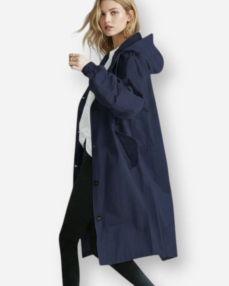 Lange Regen Jacke für Damen für die Übergangszeit mit Kapuze
