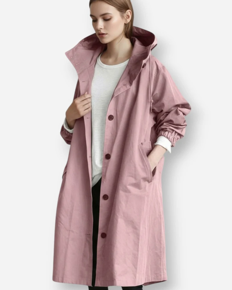 Lange Regen Jacke für Damen für die Übergangszeit mit Kapuze