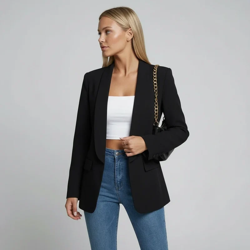 Taillierter Damen Blazer mit fließendem Schalkragen im klassischen Schnitt