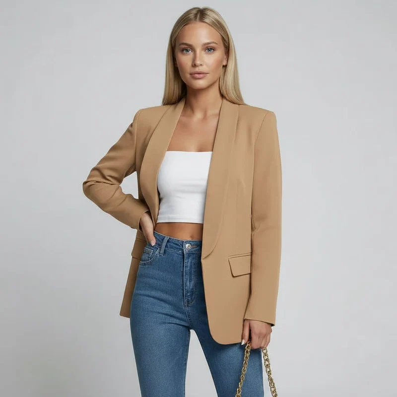 Taillierter Damen Blazer mit fließendem Schalkragen im klassischen Schnitt