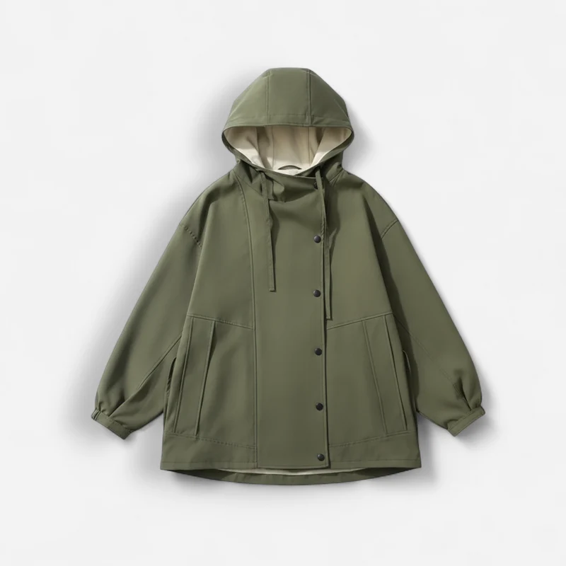Regenjacke für Damen mit hohem mehrlagigem Kapuzenkragen