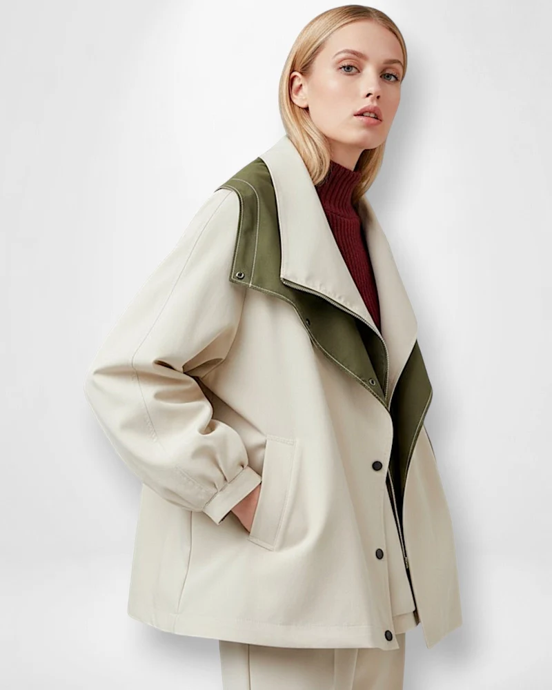 Regenjacke für Damen mit hohem mehrlagigem Kapuzenkragen