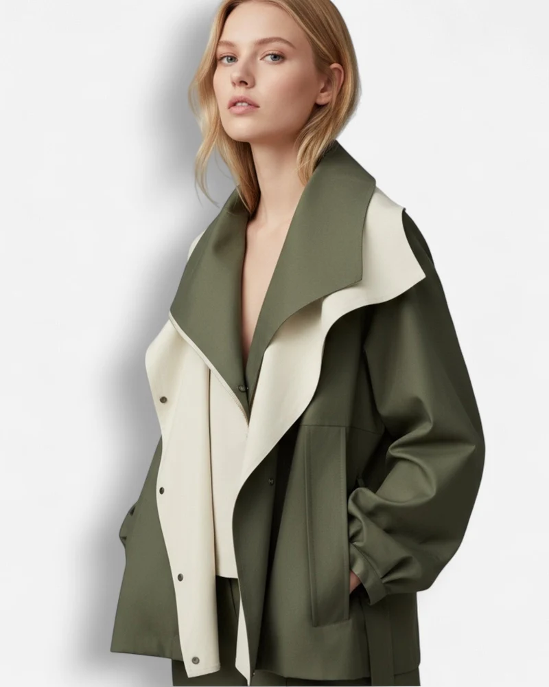 Regenjacke für Damen mit hohem mehrlagigem Kapuzenkragen