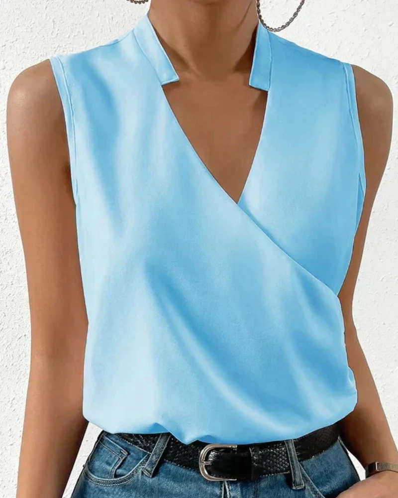 Damen Elegantes Ärmelloses Wickeloberteil | V-Ausschnitt Bluse