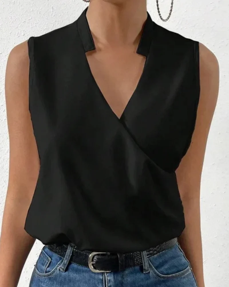 Damen Elegantes Ärmelloses Wickeloberteil | V-Ausschnitt Bluse