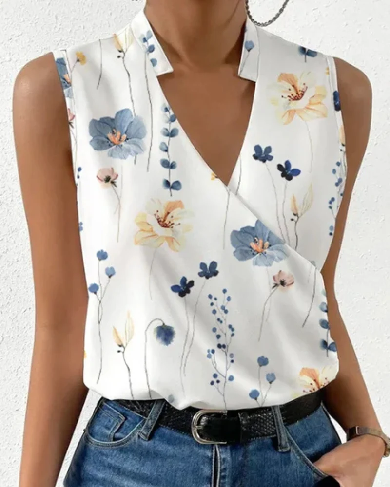 Damen Elegantes Ärmelloses Wickeloberteil | V-Ausschnitt Bluse