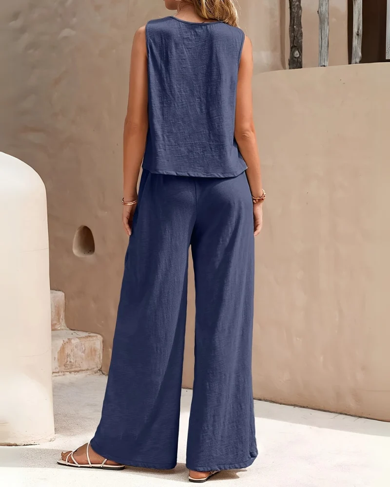 Damen Ärmelloses Freizeit Zweiteiler Set | Weite Hose