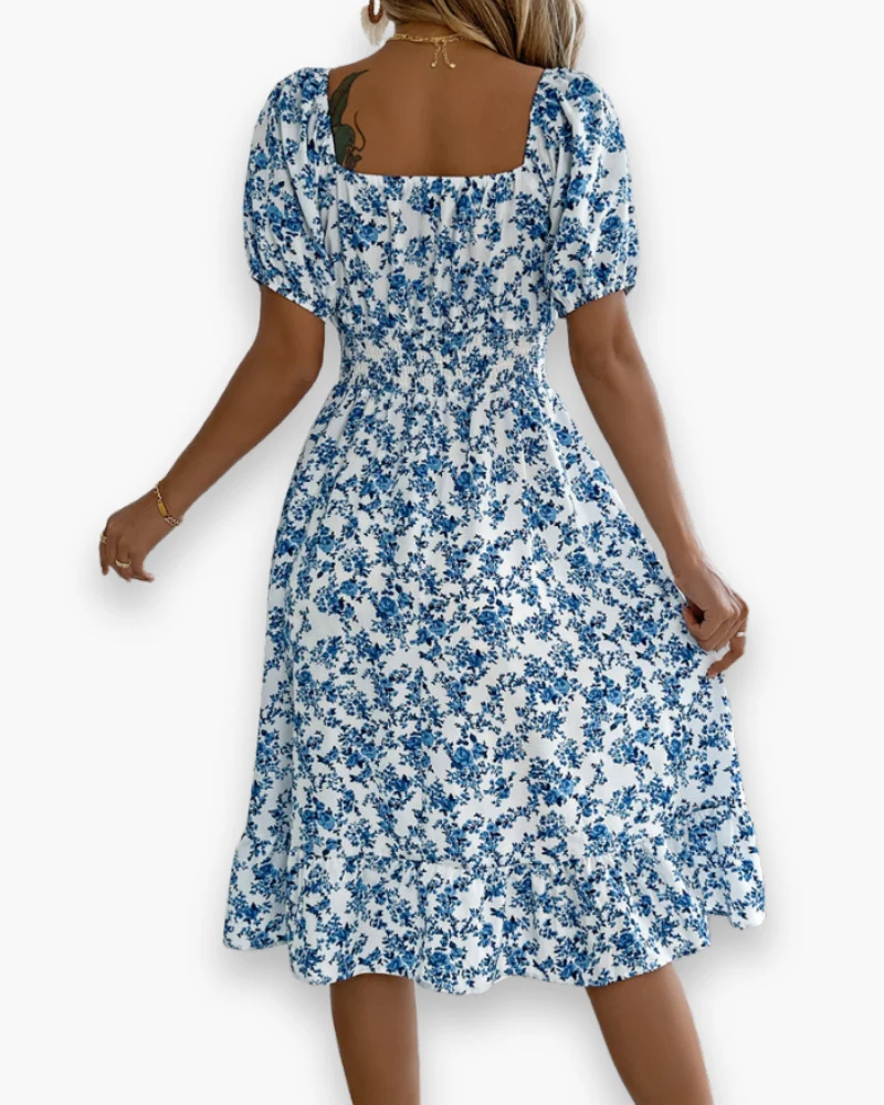Damen Romantisches Shirred Midi Kleid | Blumenmuster