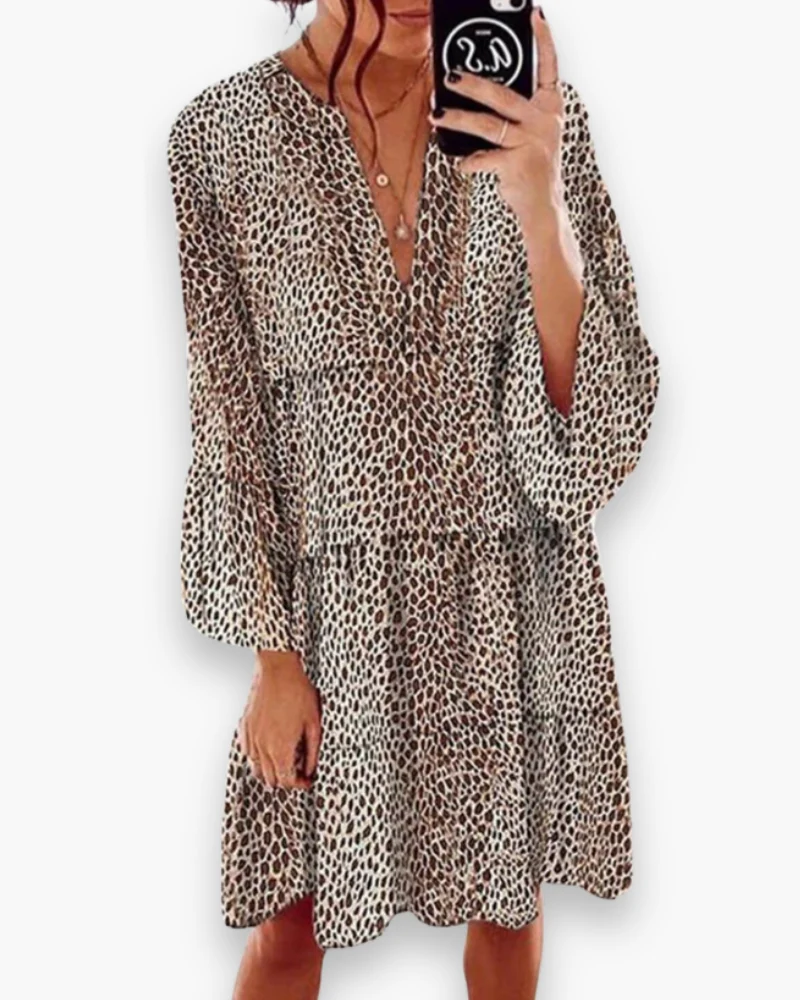 Damen Elegantes Leoparden Kleid | Knielang Sommer