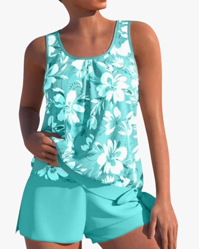 Damen Stilvolles Floral Tankini Set | Zweifarbig