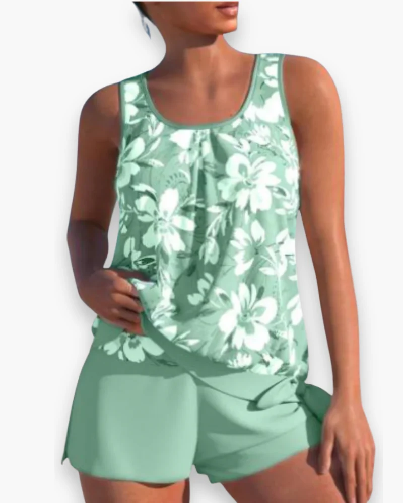 Damen Stilvolles Floral Tankini Set | Zweifarbig
